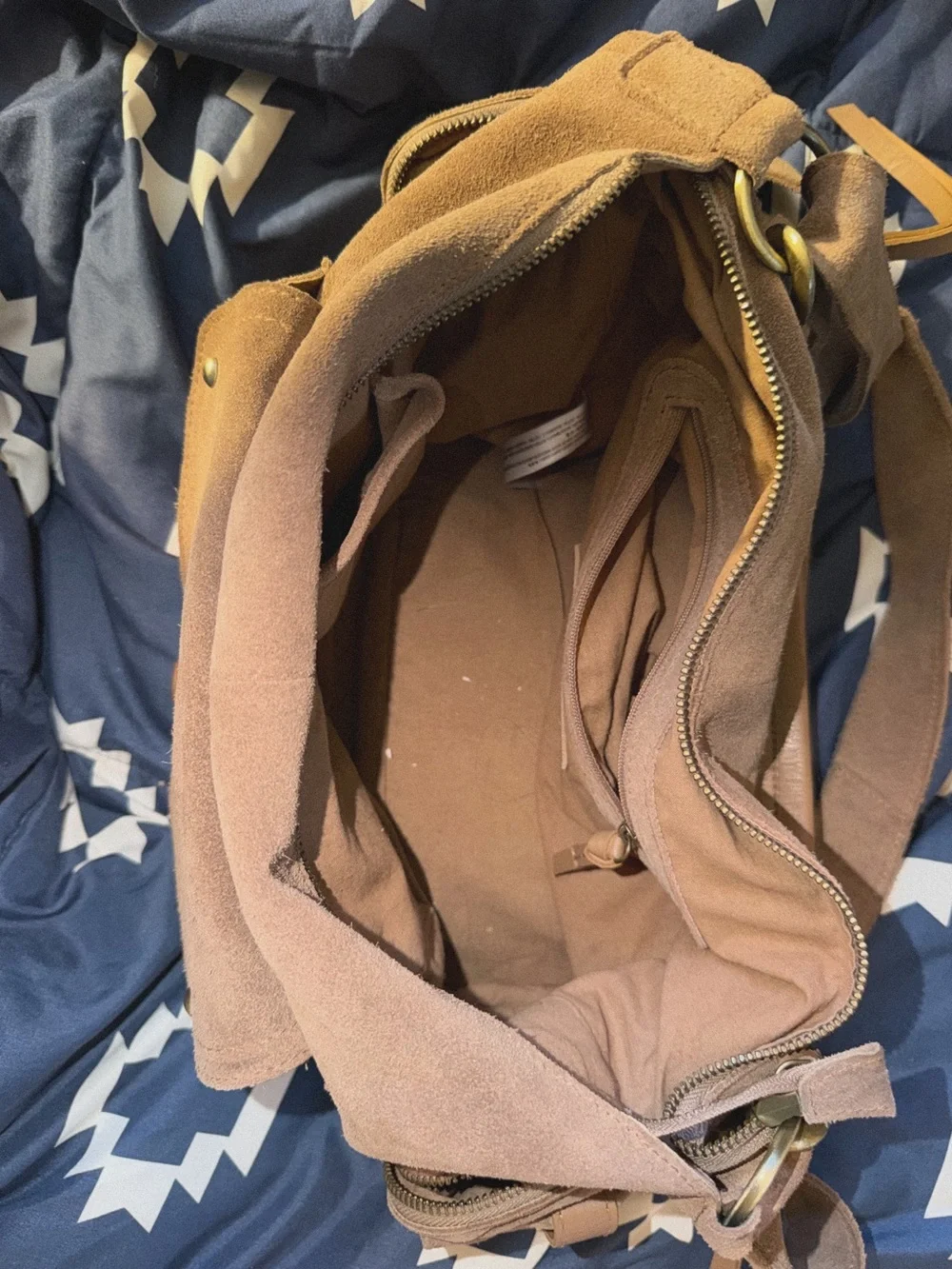 Free People Tan Suede Satchel with Buckle Accents